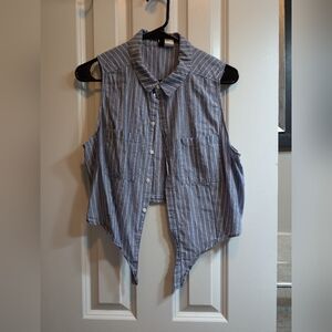 Blue pinstripe crop shirt